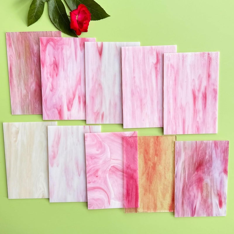 ILLUCKAI 12 Sheets COE 90 Glass for Fusing, 6 x 4 inch Fused Glass Supplies for Glass Fusing Jewelry Making, Fusible Stained Glass Sheets for Crafts (Pink Collection) - Image 4